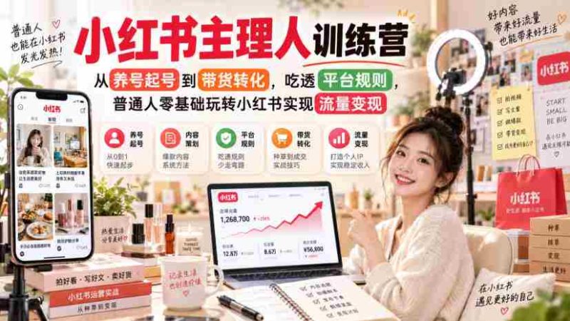 小红书主理人训练营，从养号起号到带货转化，吃透平台规则，普通人零基础玩转小红书实现流量变现-OG资源站