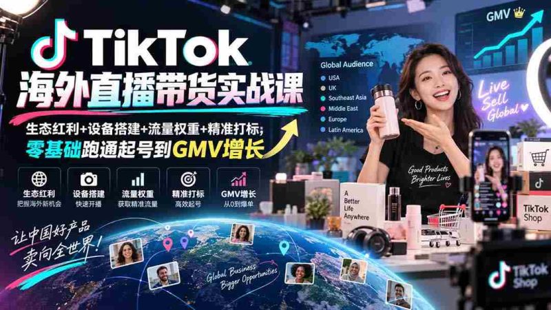 TikTok海外直播带货实战课｜生态红利+设备搭建+流量权重+精准打标，零基础跑通起号到GMV增长-OG资源站