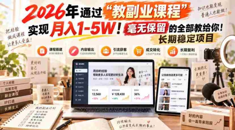 2026年通过“教副业课程”实现月入1-5W!毫无保留的全部教给你!长期稳定项目-OG资源站