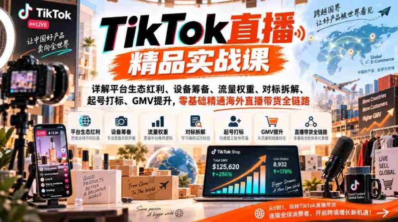 TikTok直播精品实战课，详解平台生态红利、设备筹备、流量权重、对标拆解、起号打标、GMV提升，零基础精通海外直播带货全链路-OG资源站