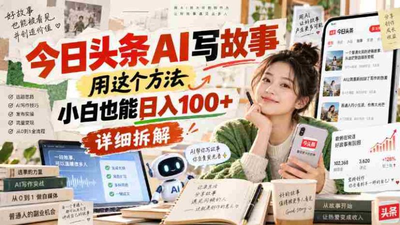 今日头条AI写故事，用这个方法，小白也能日入100+，详细拆解-OG资源站