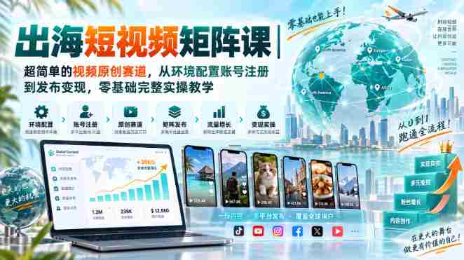 出海短视频矩阵课｜超简单的视频原创赛道，从环境配置账号注册到发布变现，零基础完整实操教学-OG资源站