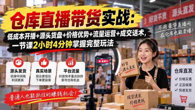 仓库直播带货实战：低成本开播+源头货盘+价格优势+流量运营+成交话术，一节课2小时4分钟掌握完整玩法-OG资源站
