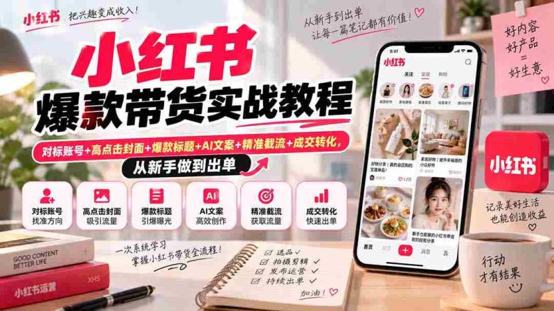小红书爆款带货实战教程｜对标账号+高点击封面+爆款标题+AI文案+精准截流+成交转化，从新手做到出单-OG资源站