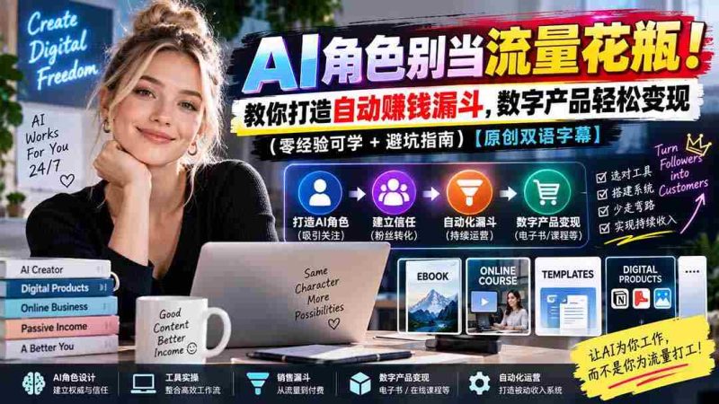 AI角色别当流量花瓶！教你打造自动赚钱漏斗，数字产品轻松变现（零经验可学+避坑指南）【原创双语字幕】-OG资源站