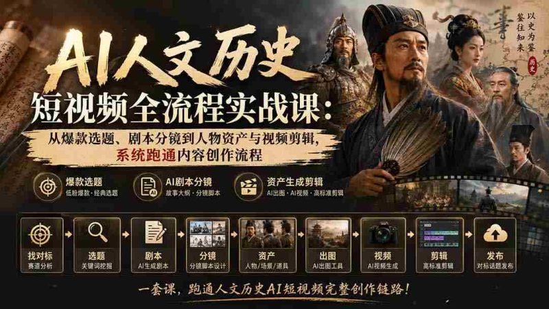 AI人文历史短视频全流程实战课-更新：从爆款选题、剧本分镜到人物资产与视频剪辑，系统跑通内容创作流程-OG资源站