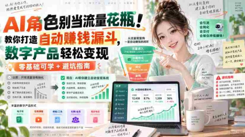 AI角色别当流量花瓶！教你打造自动賺钱漏斗，数字产品轻松变现（零基础可学+避坑指南）【原创双语字幕】-OG资源站