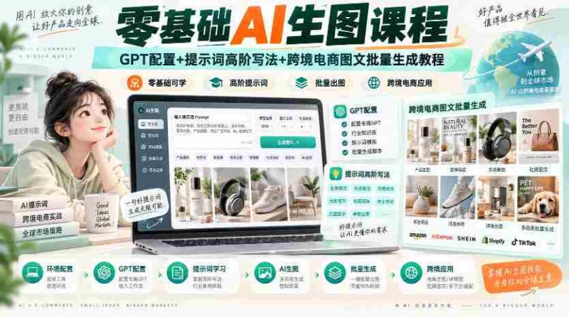 零基础AI生图课程，GPT配置+提示词高阶写法+跨境电商图文批量生成教程-OG资源站