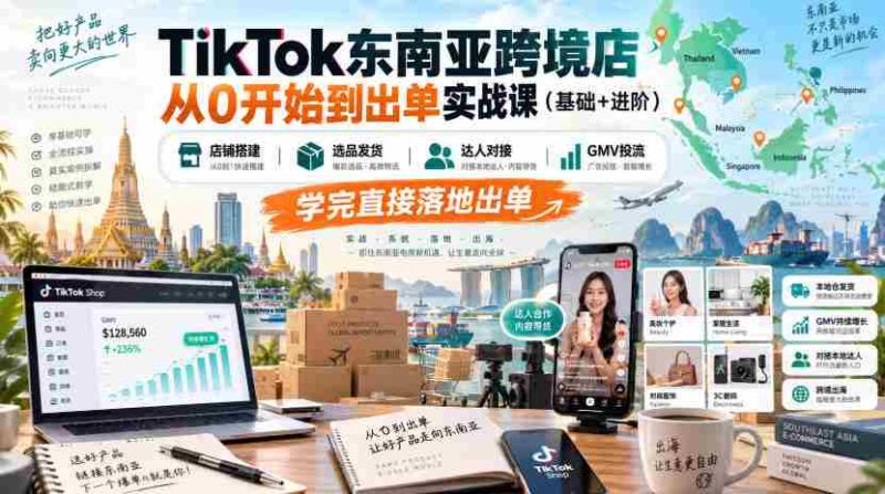 TikTok东南亚跨境店从0开始到出单实战课（基础+进阶），店铺搭建、选品发货、达人对接、GMV投流，学完直接落地出单-OG资源站