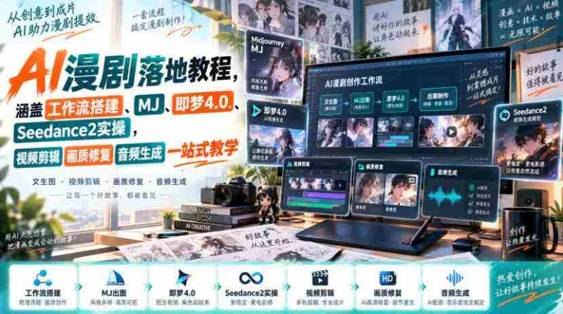 AI漫剧落地教程，涵盖工作流搭建、MJ、即梦4.0、Seedance2实操，视频剪辑画质修复音频生成一站式教学-OG资源站
