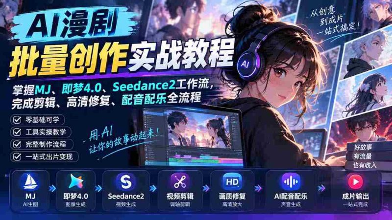 AI漫剧批量创作实战教程:掌握MJ、即梦4.0、Seedance2工作流,完成剪辑、高清修复、配音配乐全流程-OG资源站