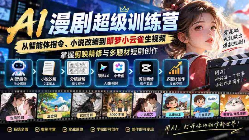 AI漫剧超级特训营：从智能体指令、小说改编到即梦小云雀生视频，掌握剪映精修与多题材短剧创作-OG资源站