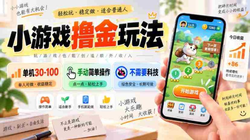 小游戏撸金玩法，单机30-100，手动简单操作，不需要科技-OG资源站