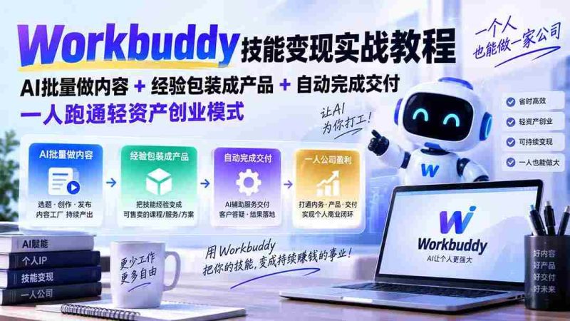 Workbuddy技能变现实战教程：AI批量做内容+经验包装成产品+自动完成交付，一人跑通轻资产创业模式-OG资源站