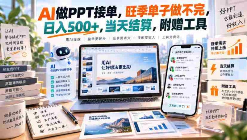 AI做PPT接单，旺季单子做不完，日入500+，当天结算，附赠工具【揭秘】-OG资源站