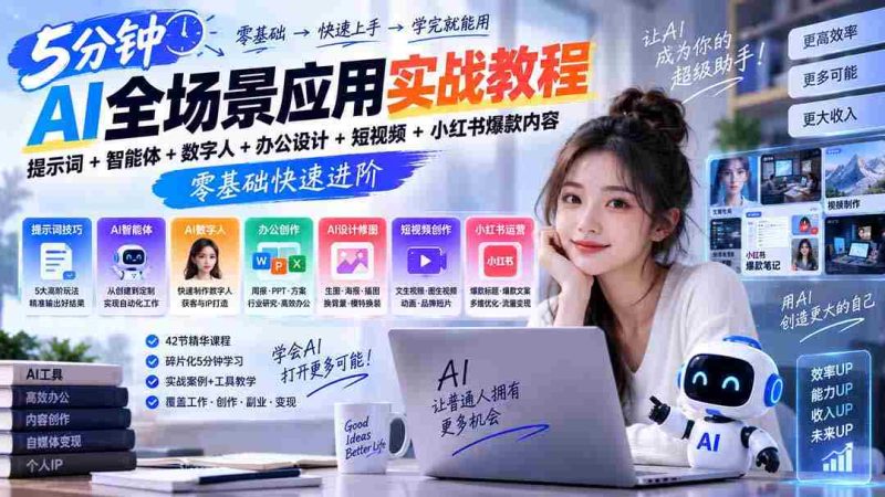 AI全场景应用实战教程｜提示词+智能体+数字人+办公设计+短视频+小红书爆款内容，零基础快速进阶-OG资源站