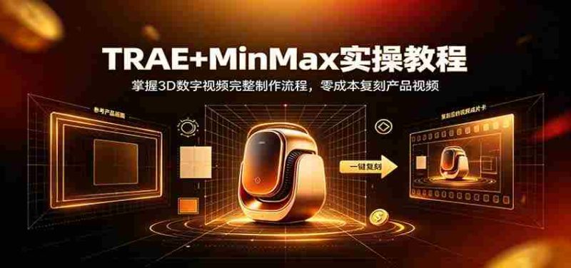 TRAE+MinMax实操教程：3D数字视频完整制作流程，零成本复刻产品视频-OG资源站