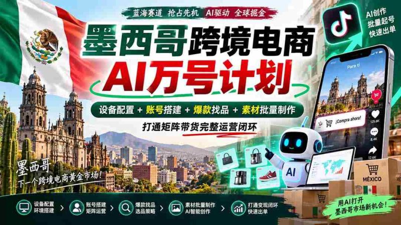 墨西哥AI跨境电商万号战略:全链路配置设备,构建账号,挖掘爆款,批量生成素材,实现矩阵带货全面运营-OG资源站