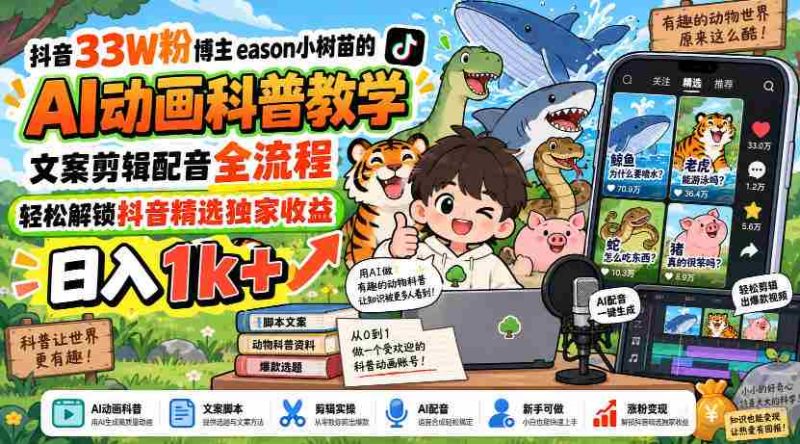 揭秘抖音热门博主eason小树苗：AI动画教学全攻略，文案剪辑配音一网打尽，轻松赚取日入过千！-OG资源站