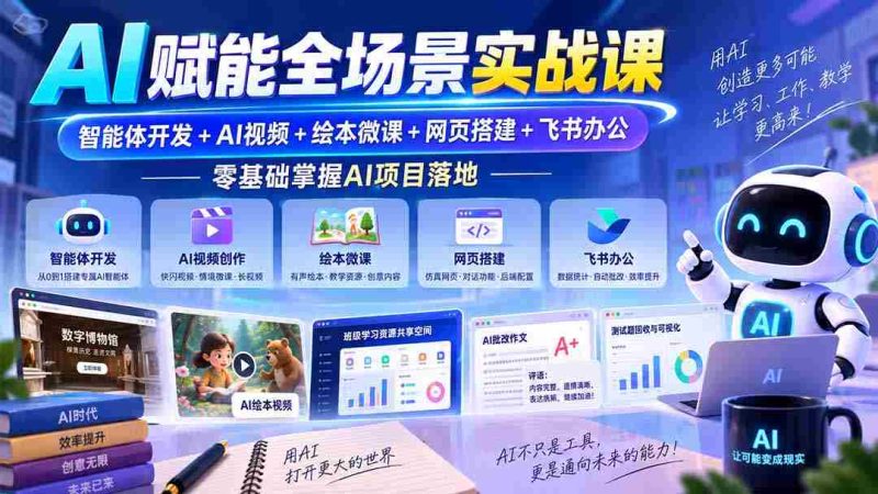 AI赋能全场景实战课｜智能体开发+AI视频+绘本微课+网页搭建+飞书办公，零基础掌握AI项目落地-OG资源站