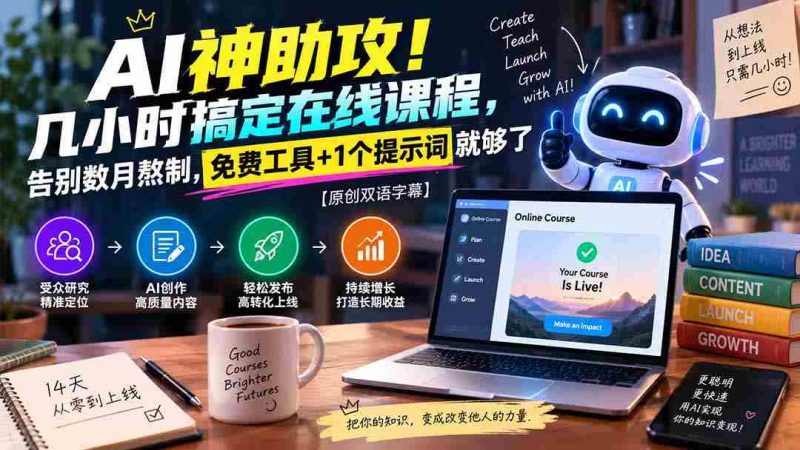 智能助手大显神通，短短数小时制作完成在线课程，摆脱漫长制作期，只需免费工具与一关键提示词即可，原创双语字幕呈现！-OG资源站