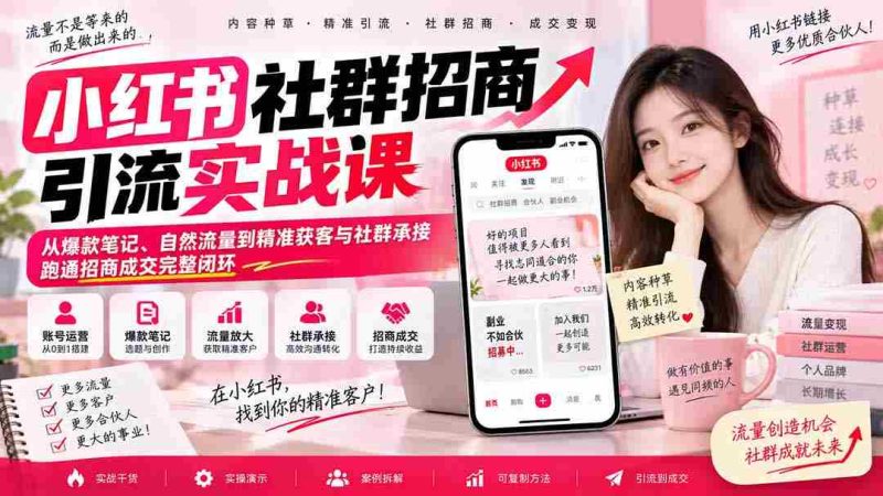 揭秘小红书社群营销全攻略：零水印课程带你玩转爆款笔记，实现自然引流与精准客户获取，打造招商成交闭环-OG资源站