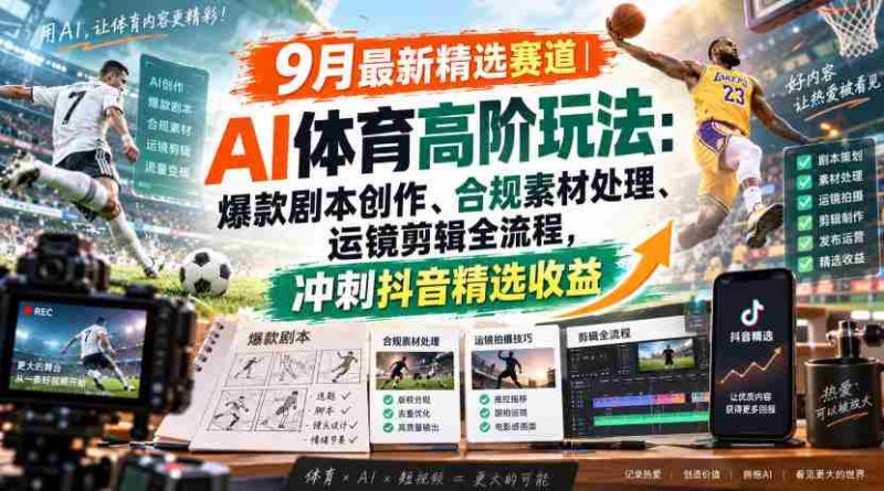 某大佬的9月最新精选赛道之AI体育顶级玩法，爆款剧本创作、版权规避、运镜剪辑全流程，稳拿抖音精选收益-OG资源站