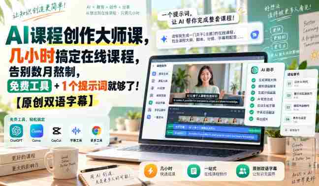 AI课程制作达人秘籍：只需数小时即可打造在线课程，摆脱漫长制作烦恼，仅需免费工具与一个关键词！【双语字幕独家呈现-OG资源站