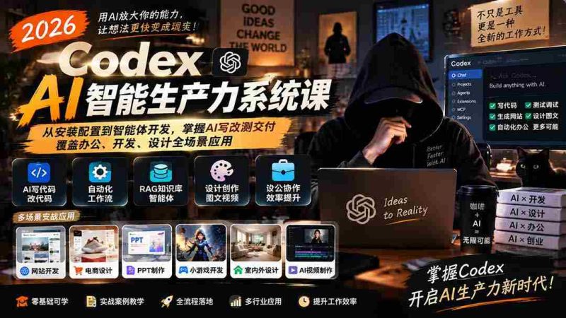 2026年Codex AI智能生产力课程升级版：全方位学习AI技术，从安装到开发，精通AI写作、修改、测试与交付，适用办公、开发、设计各领域-OG资源站