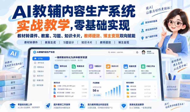 人工智能辅助教材转化神器，从零开始打造课件、教案、习题与知识卡片，助力教师提升效率，博主实现盈利，双赢之道！-OG资源站