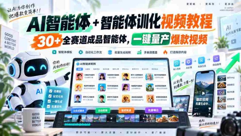 全新AI智能助手与智能训练教程，涵盖30余赛道成品智能体，轻松打造爆款视频一键量产-OG资源站