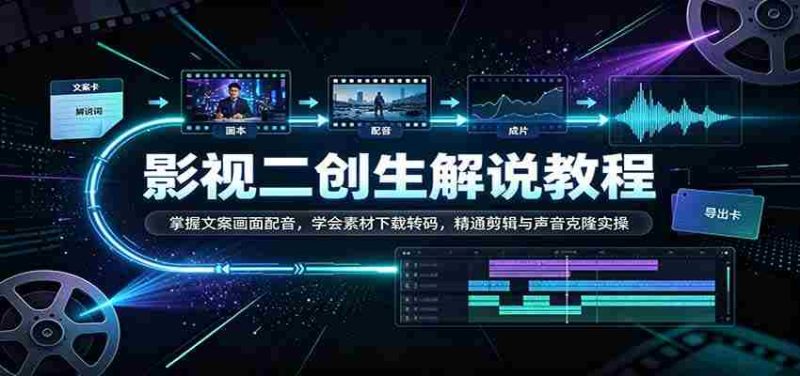 影视二创解说教程：掌握文案画面配音，学会素材下载转码，精通剪辑与声音克隆实操-OG资源站