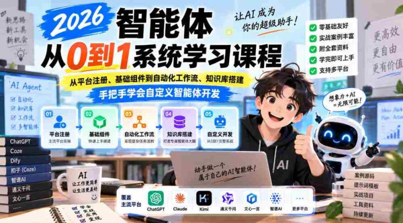 2026年全新智能体编程课程，助你从零基础入门，涵盖平台注册、组件搭建、工作流自动化与知识库构建，一对一指导，轻松掌握智能体定制开发技巧-OG资源站
