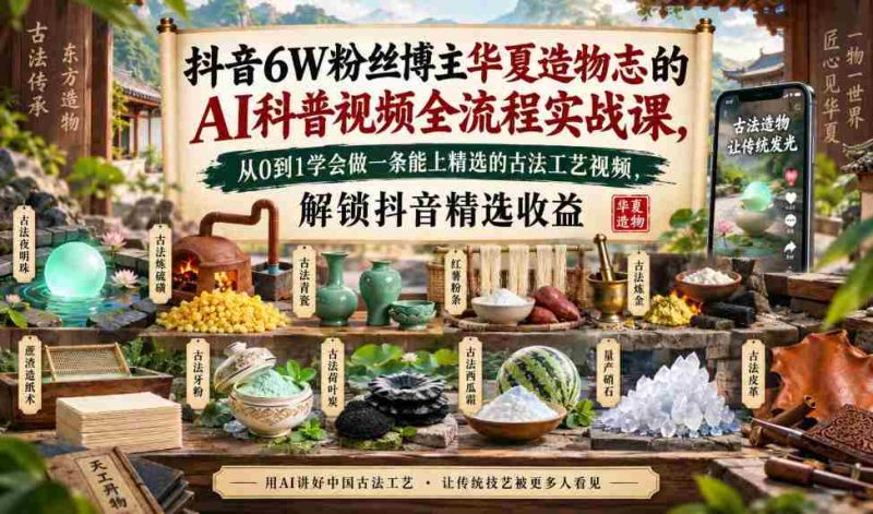 揭秘：抖音红人华夏造物志带你AI实操，打造爆款古法工艺短视频，轻松解锁抖音精选收益通道-OG资源站