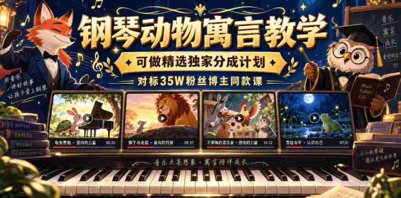 钢琴动物寓言教学，可做精选独家分成计划，对标35W粉丝博主同款课-OG资源站