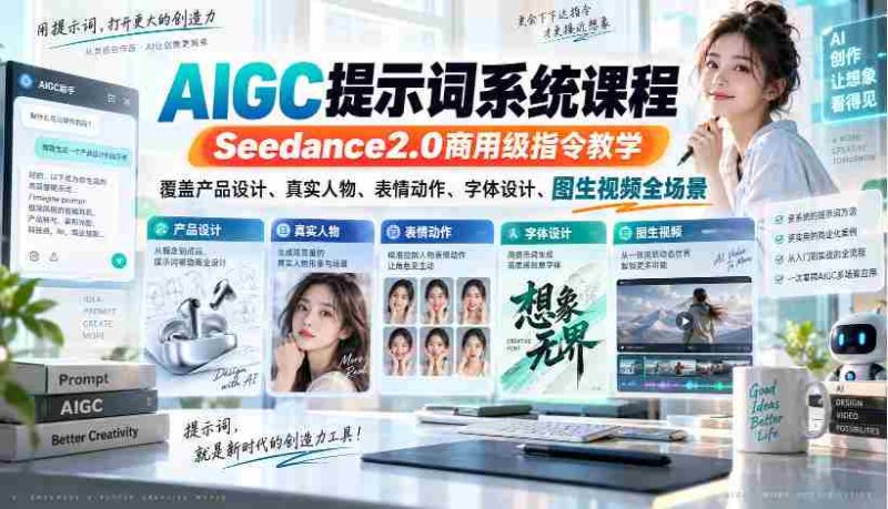 Seedance2.0商业版AIGC指令课程,全方位解析产品设计、真人表演、表情动作、字体创意及图生视频制作技巧-OG资源站