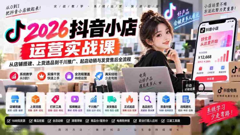 2026抖音小店运营实战课｜从店铺搭建、上货选品到千川推广、起店动销与发货售后全流程-OG资源站