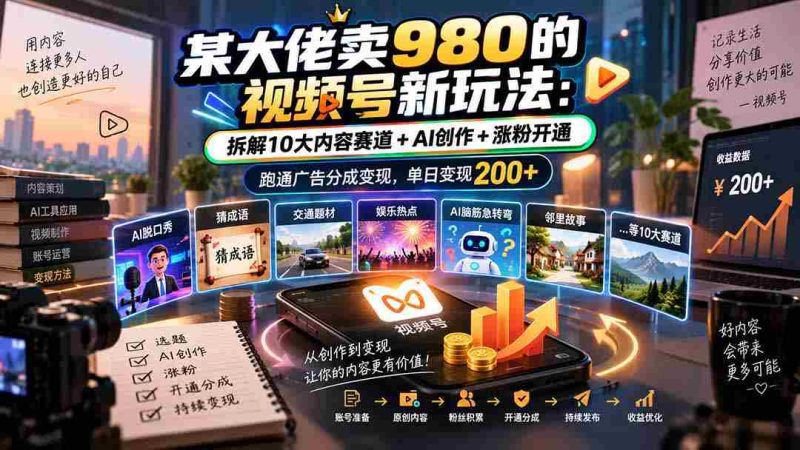 揭秘大佬980元视频号创新玩法:全方位解析内容矩阵+智能AI助力,轻松涨粉增收,广告分成变现每日可达200元-OG资源站