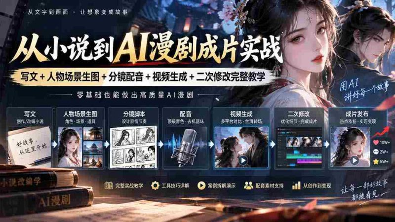 从小说到AI漫剧成片实战:写文+人物场景生图+分镜配音+视频生成+二次修改完整教学-OG资源站
