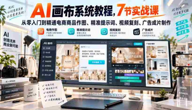 揭秘AI绘图神器:7堂实战课程,助你从新手蜕变为电商美图大师!掌握精准关键词、视频复制、广告片制作技巧-OG资源站
