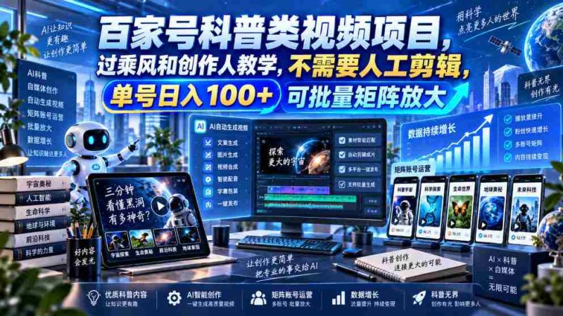 百亿流量科普短视频计划，乘风破浪学创作技巧，零剪辑操作，单账号日赚百元，轻松构建矩阵效应-OG资源站
