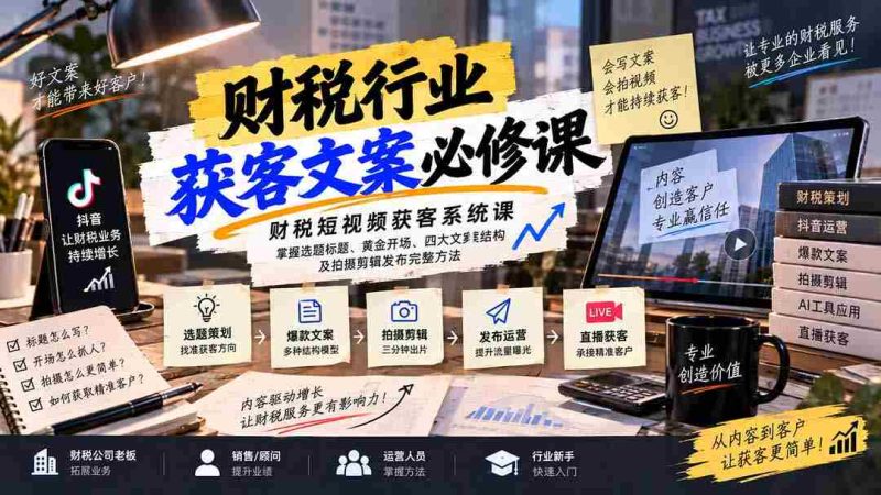短视频财税引流秘籍:精准选题与标题,开场吸睛技巧,文案四大架构解析及拍摄剪辑发布全攻略-OG资源站