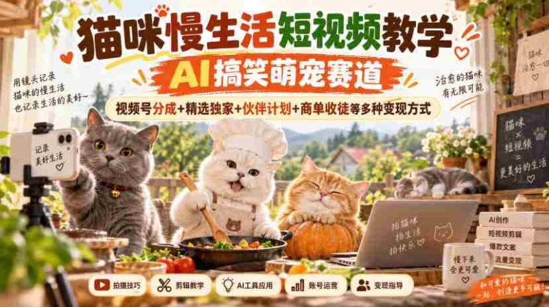 AI赋能萌宠搞笑短视频,猫主子悠闲日常攻略,一网打尽视频变现路径:平台分成、独家精选、合作招募与学徒招募多元收益攻略-OG资源站
