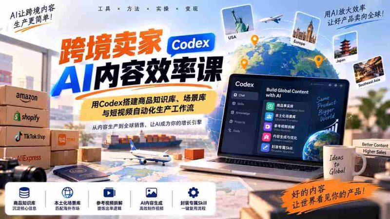 跨境卖家AI内容效率课:用Codex搭建商品知识库、场景库与短视频自动化生产工作流-OG资源站