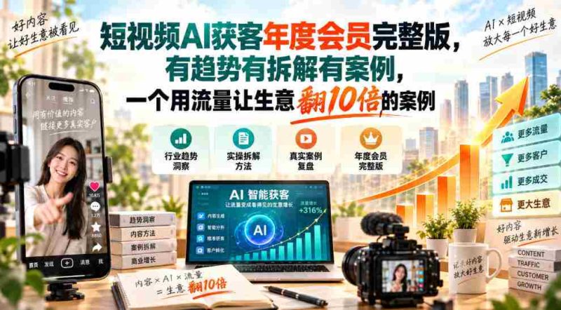 揭秘短视频AI引流秘籍:年度会员全攻略,趋势解析+实战拆解,教你流量变现,生意增长十倍实操案例!-OG资源站