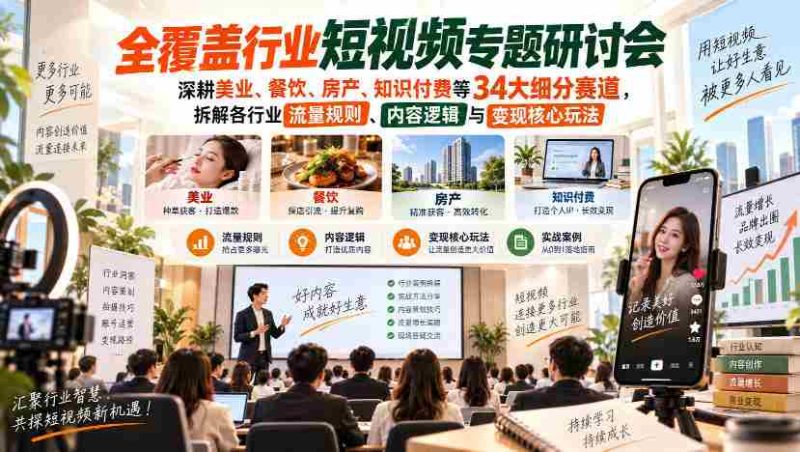 聚焦短视频领域,深入探讨美业、餐饮、房产、知识付费等34个细分市场,解析行业流量密码、内容策略及盈利关键-OG资源站