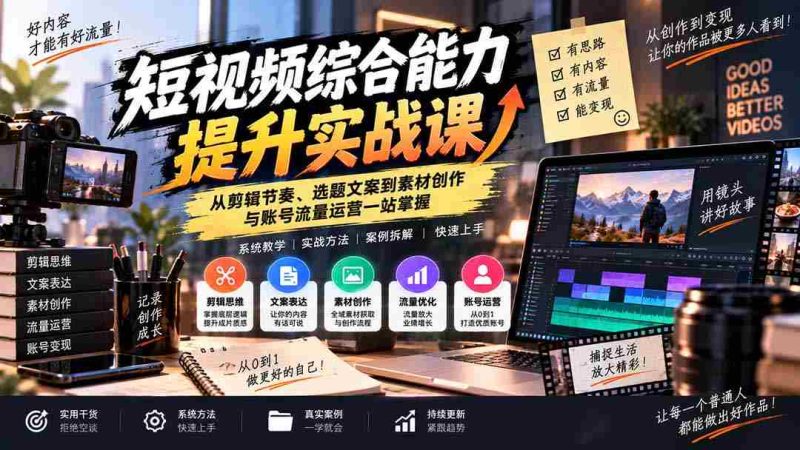 全方位短视频高手养成手册：剪辑技巧、选题文案、素材制作及账号流量运营一网打尽-OG资源站