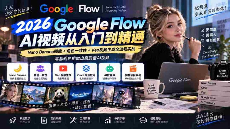 探索Google Flow AI视频制作：深度解析Nano Banana图像、角色一致性及Veo视频生成技巧，中英字幕全程指导-OG资源站