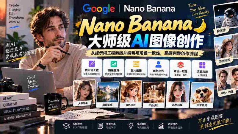 【无水印】Nano Banana大师级AI图像实战课:从提示词工程到图片编辑与角色一致性,掌握完整创作流程-OG资源站