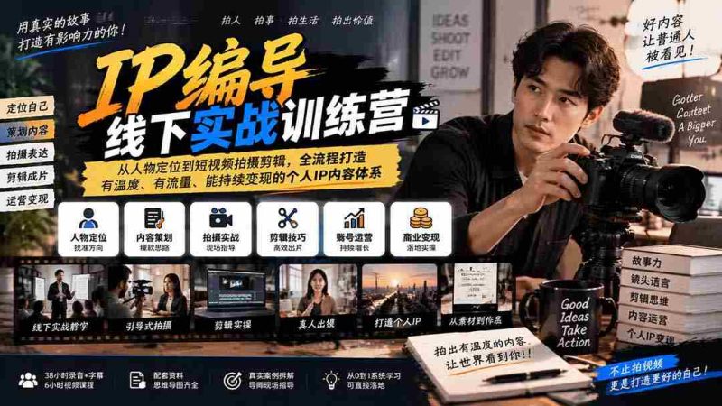 全新IP编导实战班:全方位升级,从角色塑造到短视频制作,构建温暖、热门、盈利的个人品牌内容生态-OG资源站